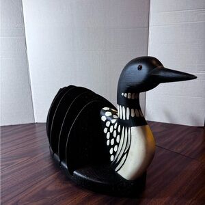One of a Kind Artisan Black and White Loon Wooden Multipurpose Decorative Duck